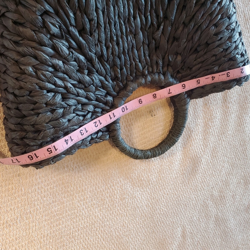 Bujibaja Charcoal Gray Woven Straw Fan Tote Bag Circular Handle Summer Beach - Picture 4 of 10